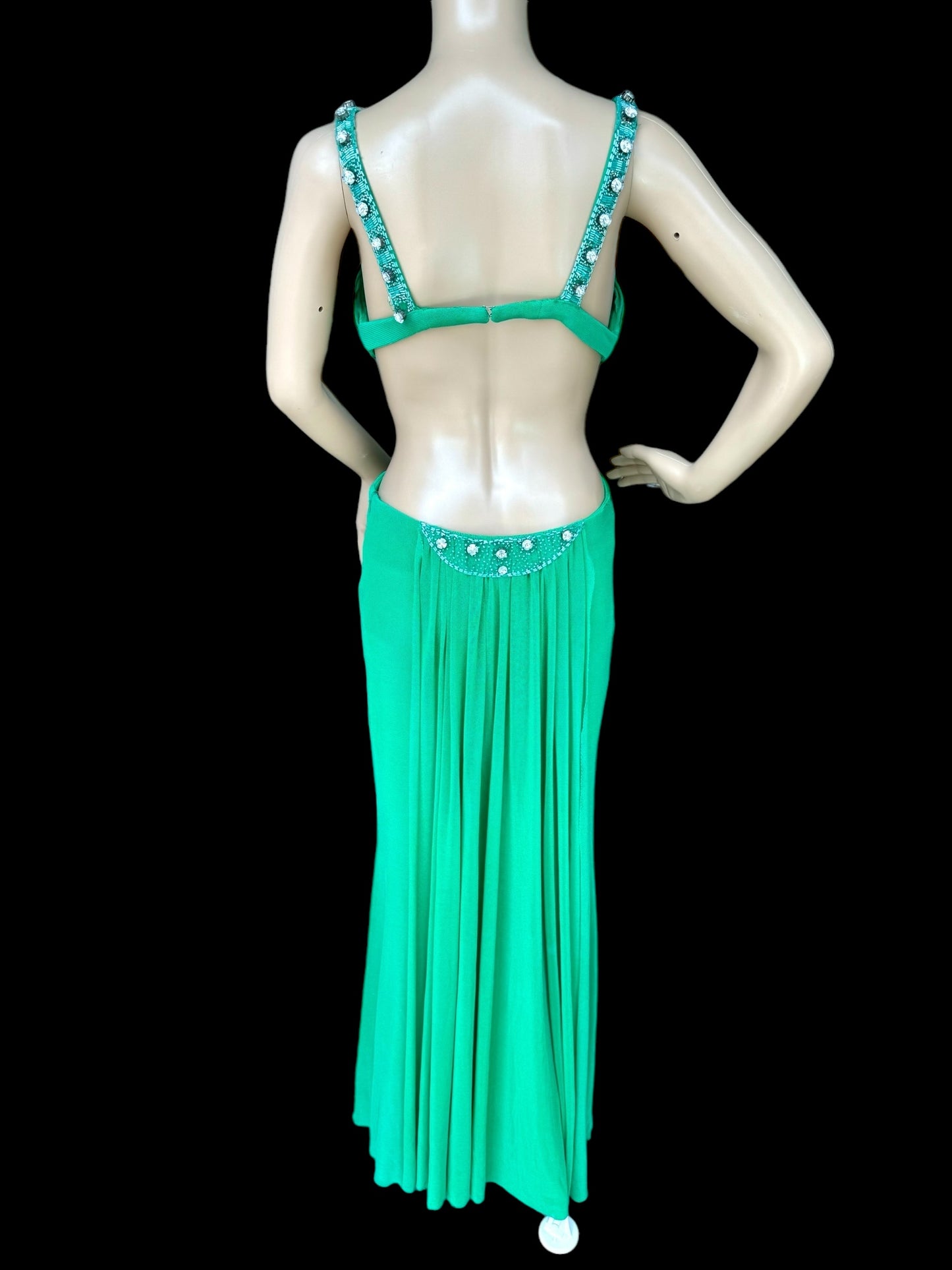 Jovani green prom dress side cut-out Train mesh mermaid rhinestones